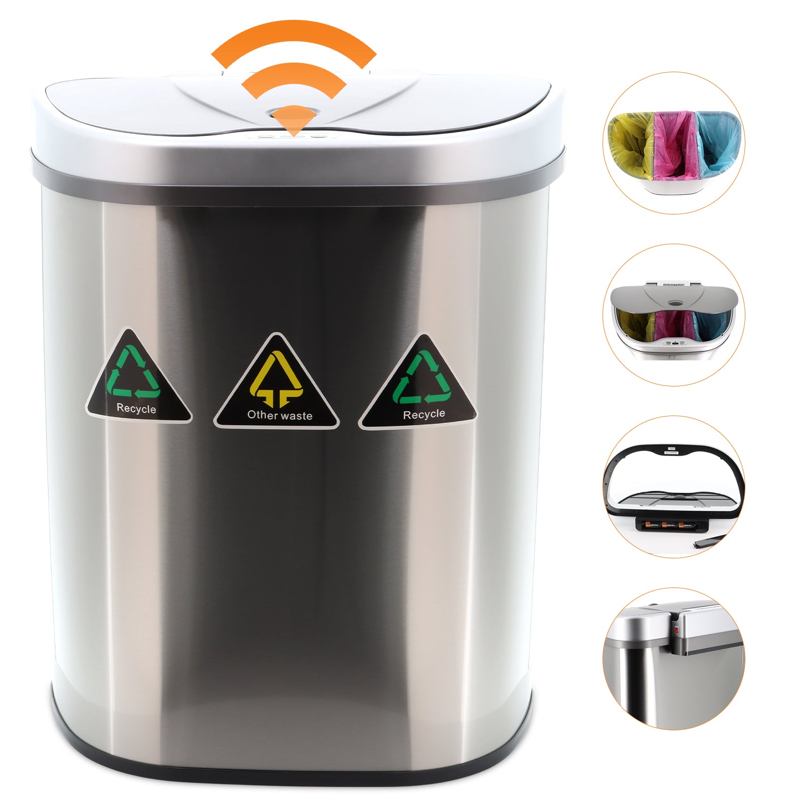 Large Triple Compartment Recycling Bin - 70L