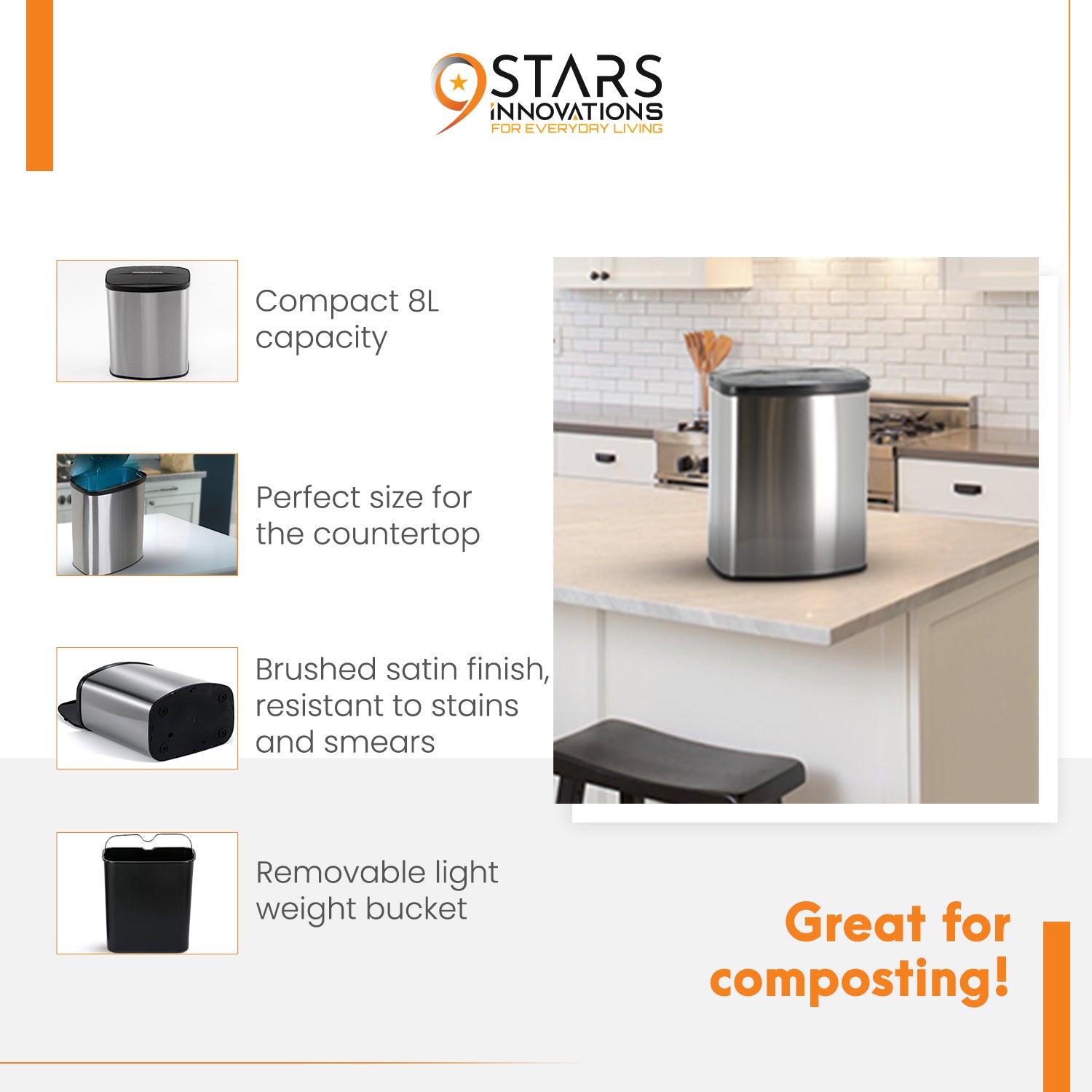 Recycling Bin Set, 80L with twin spilt compartments and 8L food bin