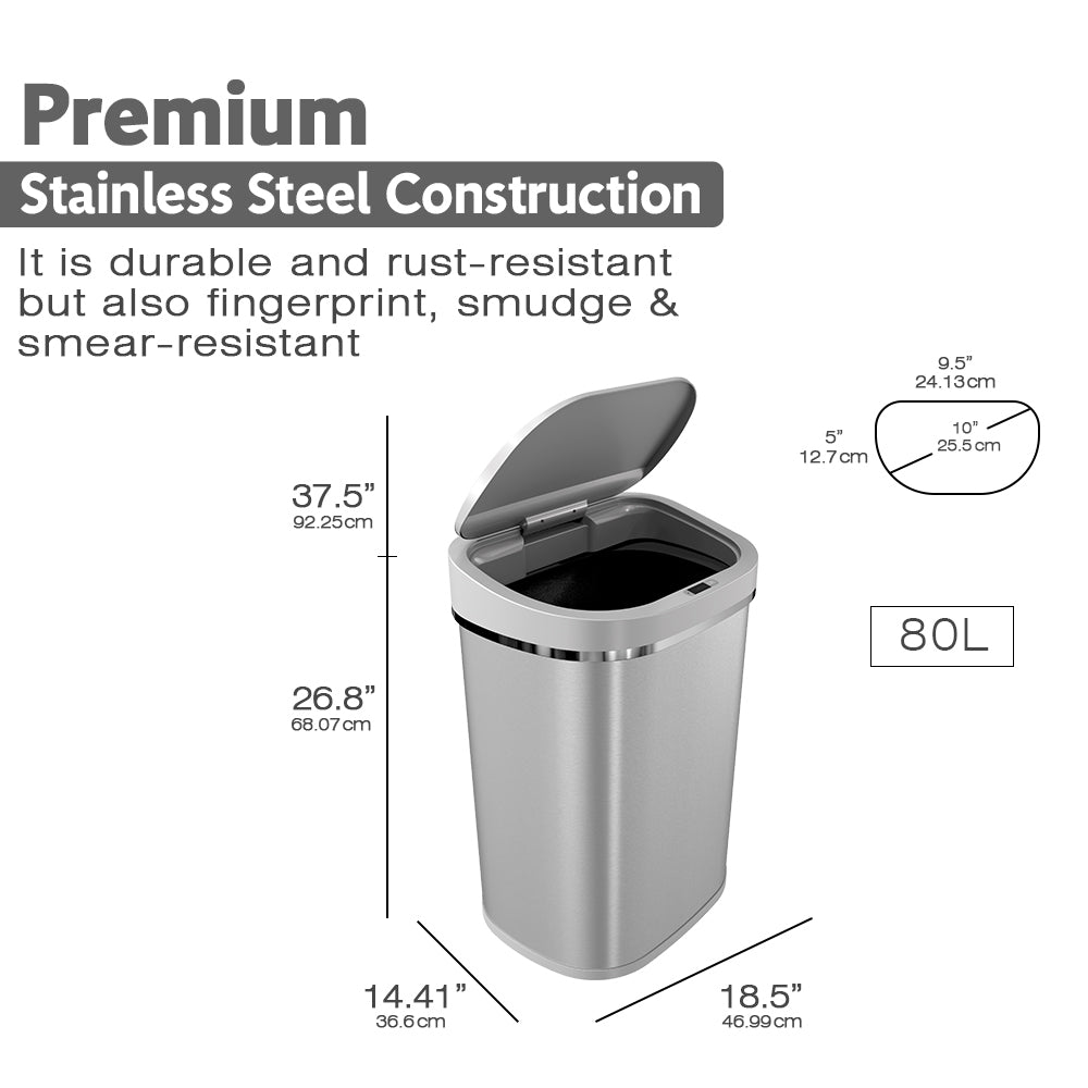 Large 80L Heavy Duty Kitchen Sensor Waste Bin