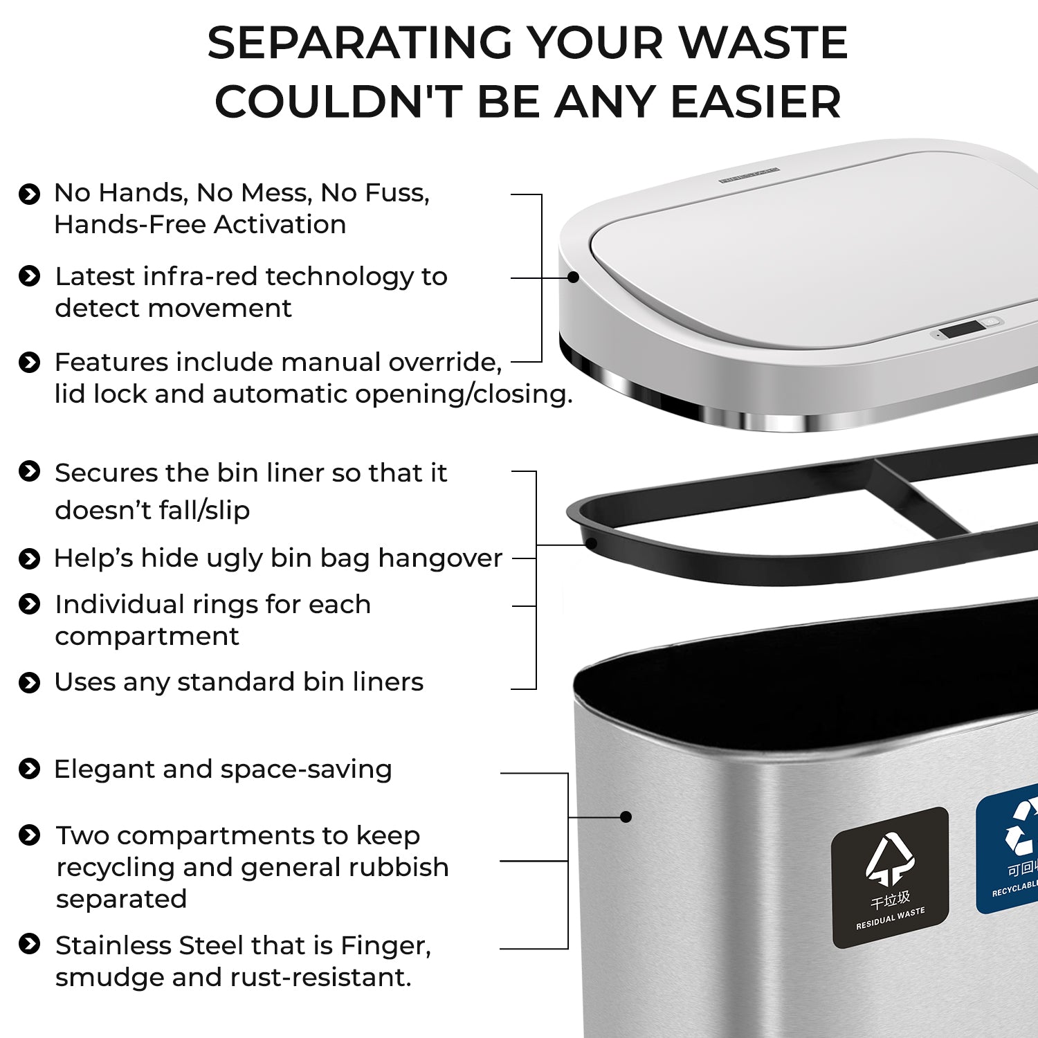 Dual Compartment Recycling Bin - 80L