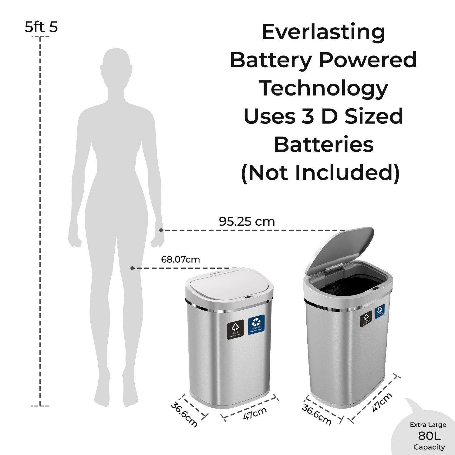 Dual Compartment Recycling Bin - 80L