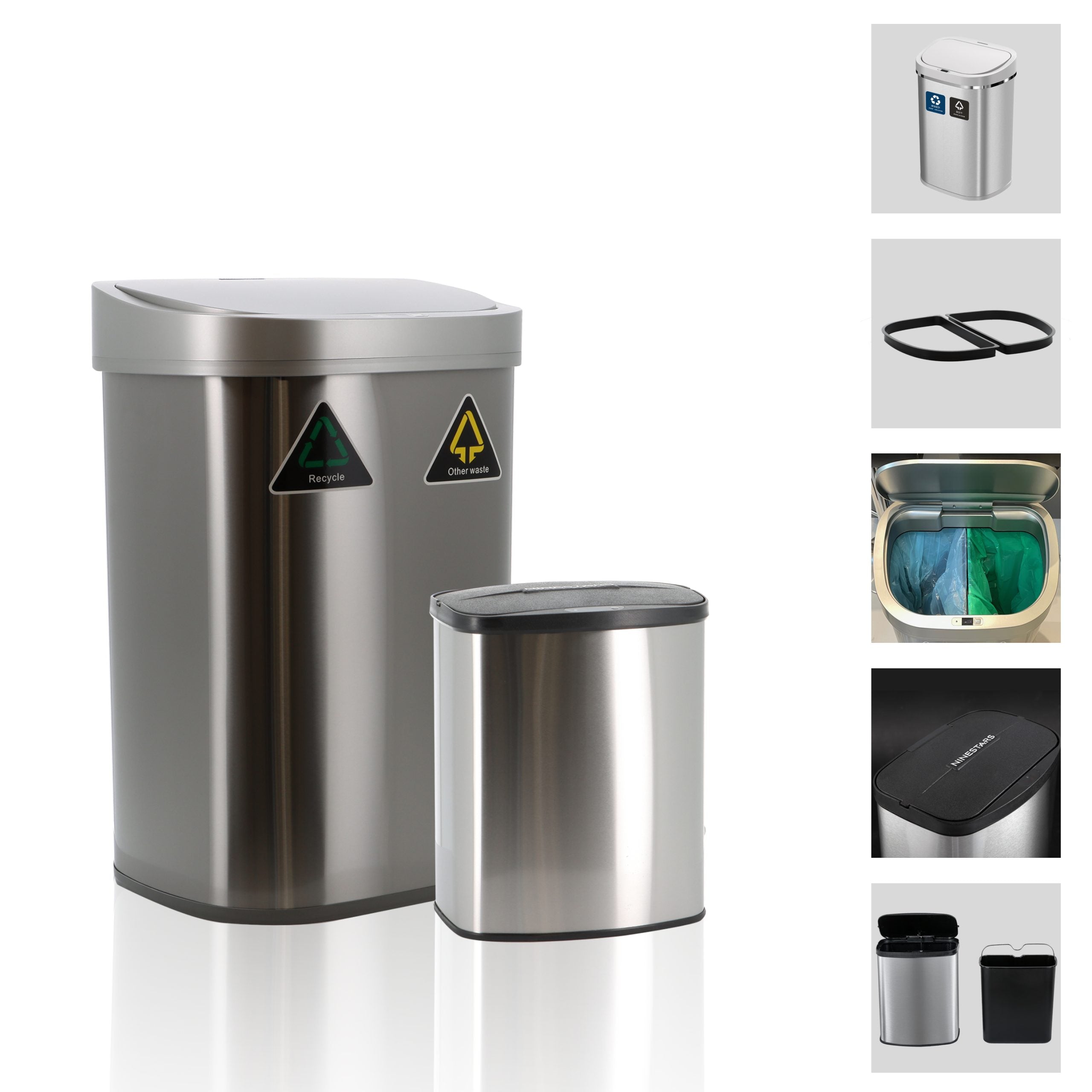 Recycling Bin Set, 80L with twin spilt compartments and 8L food bin