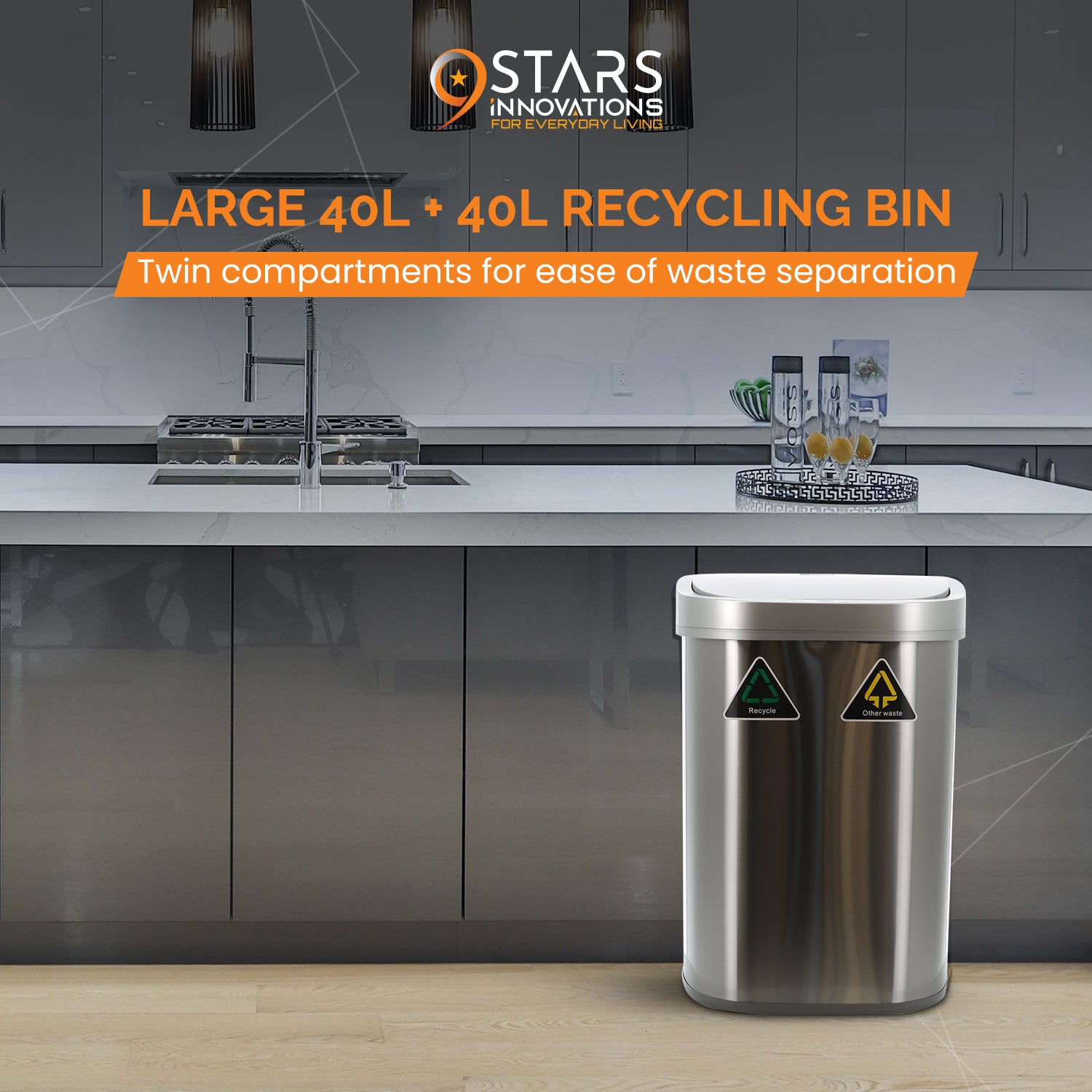 Recycling Bin Set - 80L + Dual Compartment 80L + 8L Food Bin