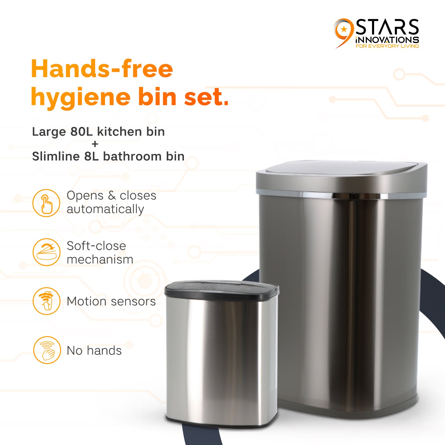 80L and 8L Set of 2 Bins  -  Kitchen and Bathroom