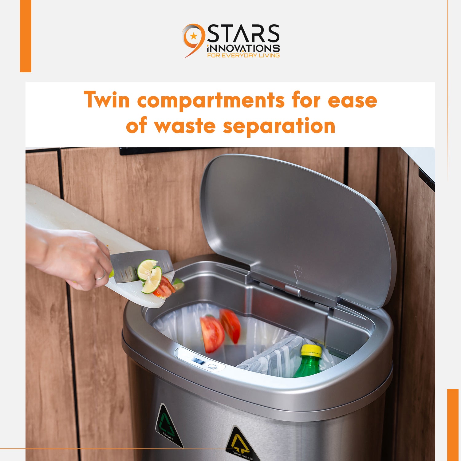 Recycling Bin Set, 80L with twin spilt compartments and 8L food bin