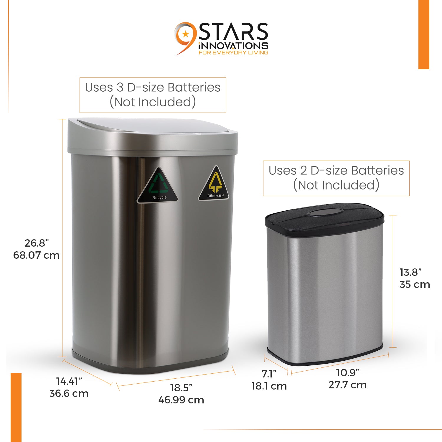 Recycling Bin Set, 80L with twin spilt compartments and 8L food bin