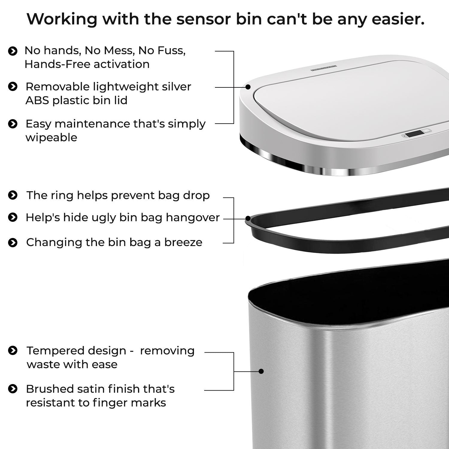 2025 Ninestars 80L Sensor Bin Lid & Retaining Ring | Soft-Close Top