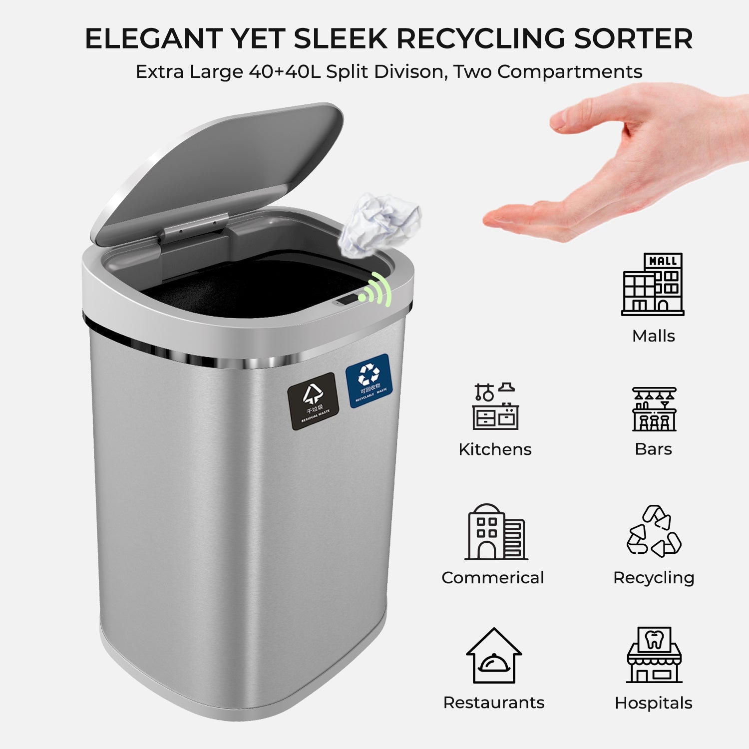 Dual Compartment Recycling Bin - 80L